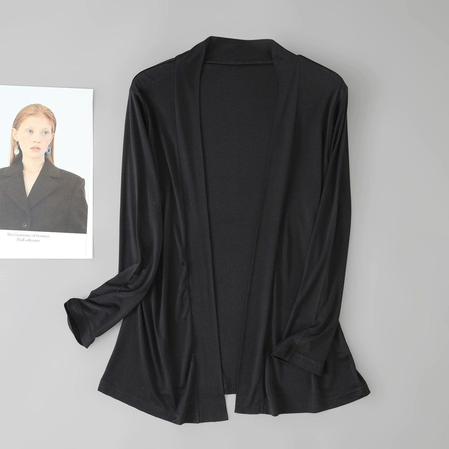 MadBlack-100%Silk Elegant Knit Cardigan, Long Sleeve Solid, Women Casual Breathable Mesh Thin Coat, 2026 Autumn New C6O916CC