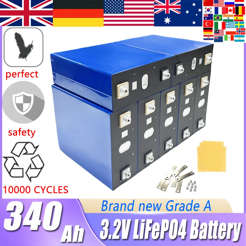 

10000+ Cycles 3.2V 340Ah LiFePO4 Battery Rechargeable Lithium Iron Phosphate Cell DIY 12V 24V 48V RV EV Golf Cart Grade A Cells