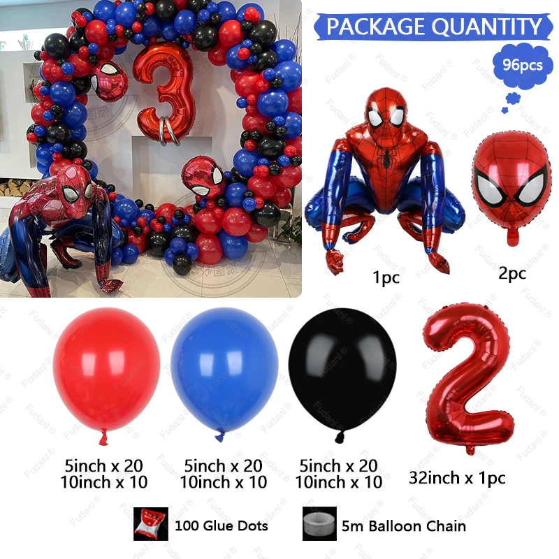 1set Kids Verjaardag Rood Blauw Ballonnen Garland Arch Kit Voor Party Decors Leeftijd 1-9 Spiderman 3D Marvel folie Ballonnen Air Globos