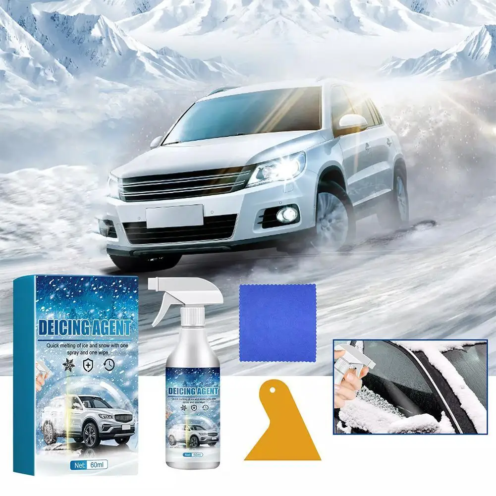 High-end Windshield De-Icer Instantly Melts Ice Snow Melting Defrost Liquid Snow Melting Spray 60ML Car Window Glass Deicing