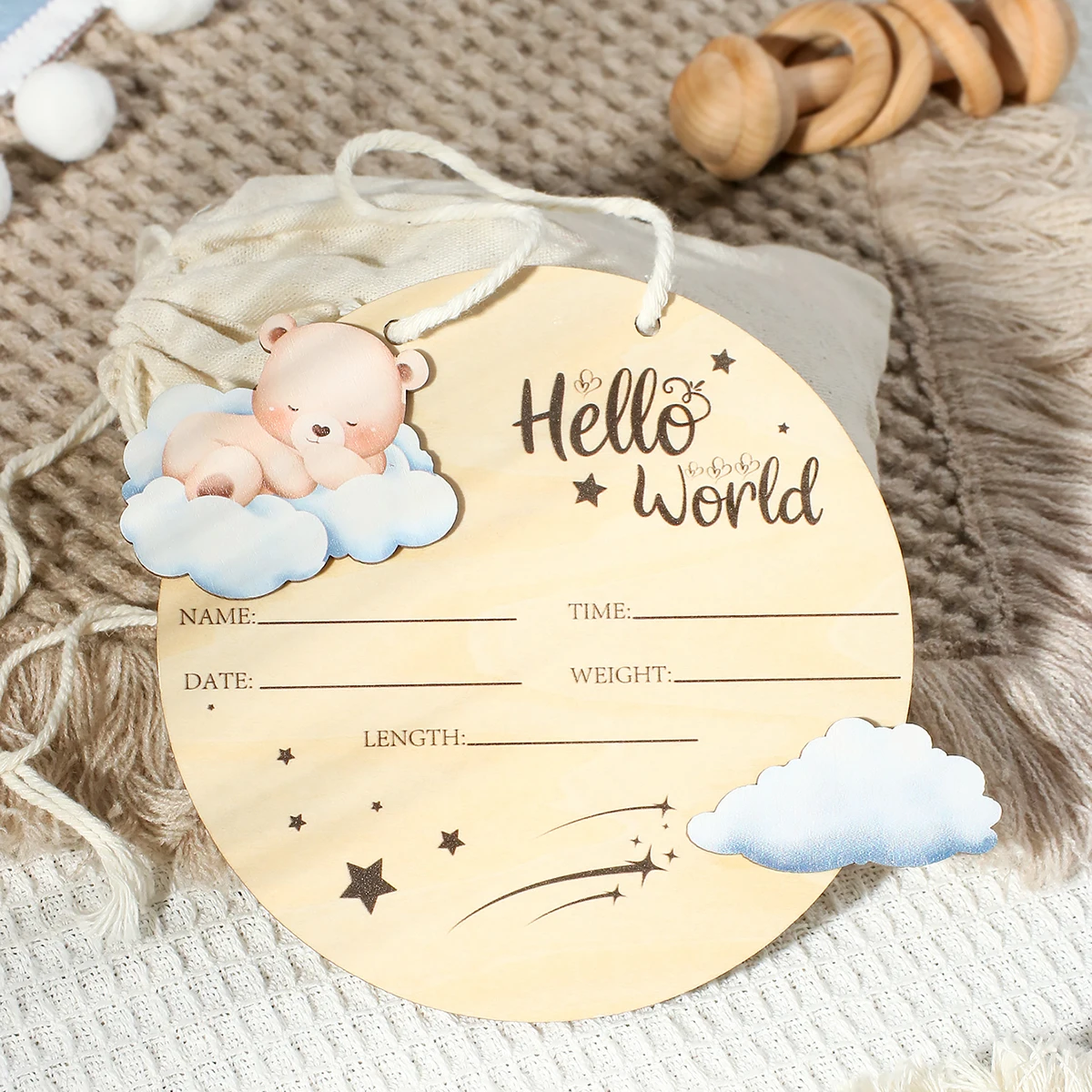 Ylsteed 1PC Newborn Photo Prop Wooden Hello World Starlit Sky Newborn A Wooden Hanging prop Cute Birth Board Baby Announcement
