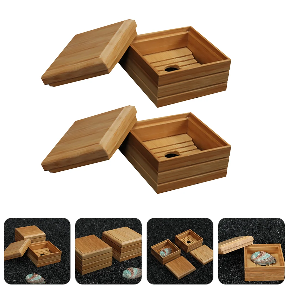 

2 Pcs Japanese Style Soap Dish for Bathroom Holder Bamboo Accessories Travel Sabonia Drain Container Tray Camping Peder Mil