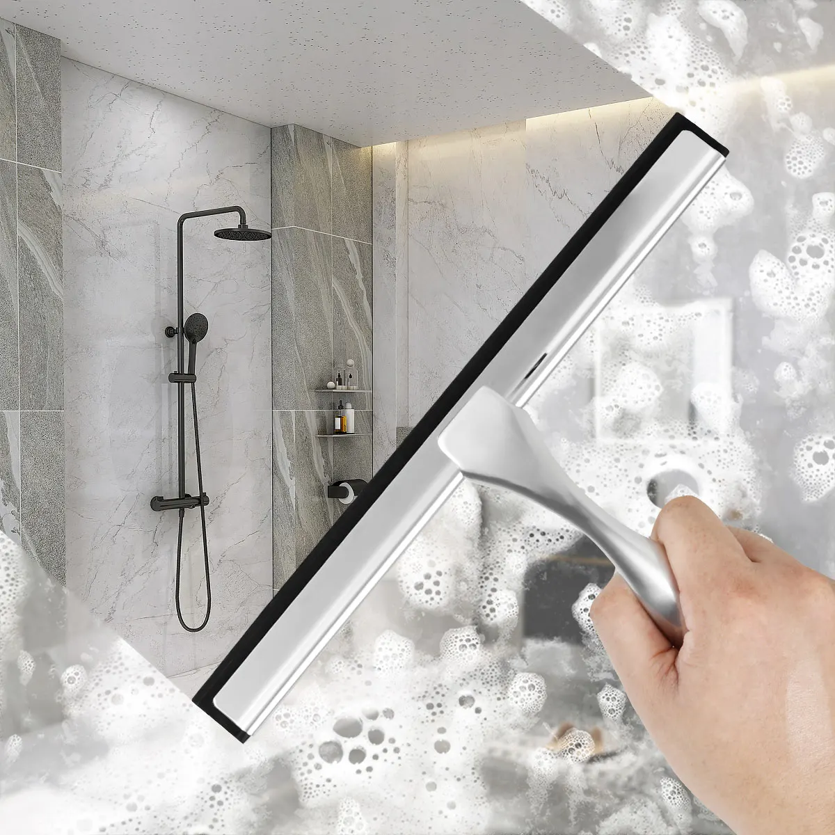 Shower Squeegee Stainless Steel Window Squeegee with Suction Cup Multi-Purpose Shower Wiper Bathroom Tile Cleaning athroom 1PC