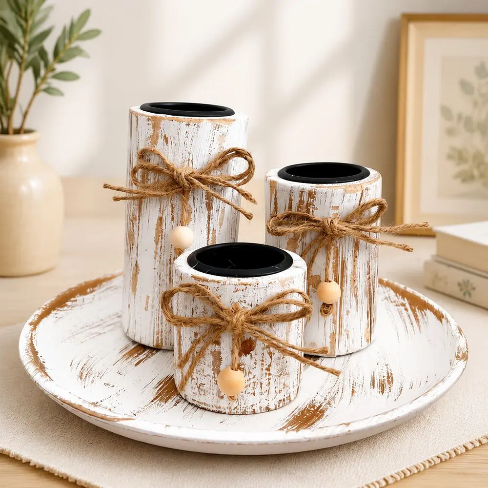 Rustic Wooden Candle Stand Vintage Style Candlestick Holder Table Ornament For Wedding Party Home Interior Decoration