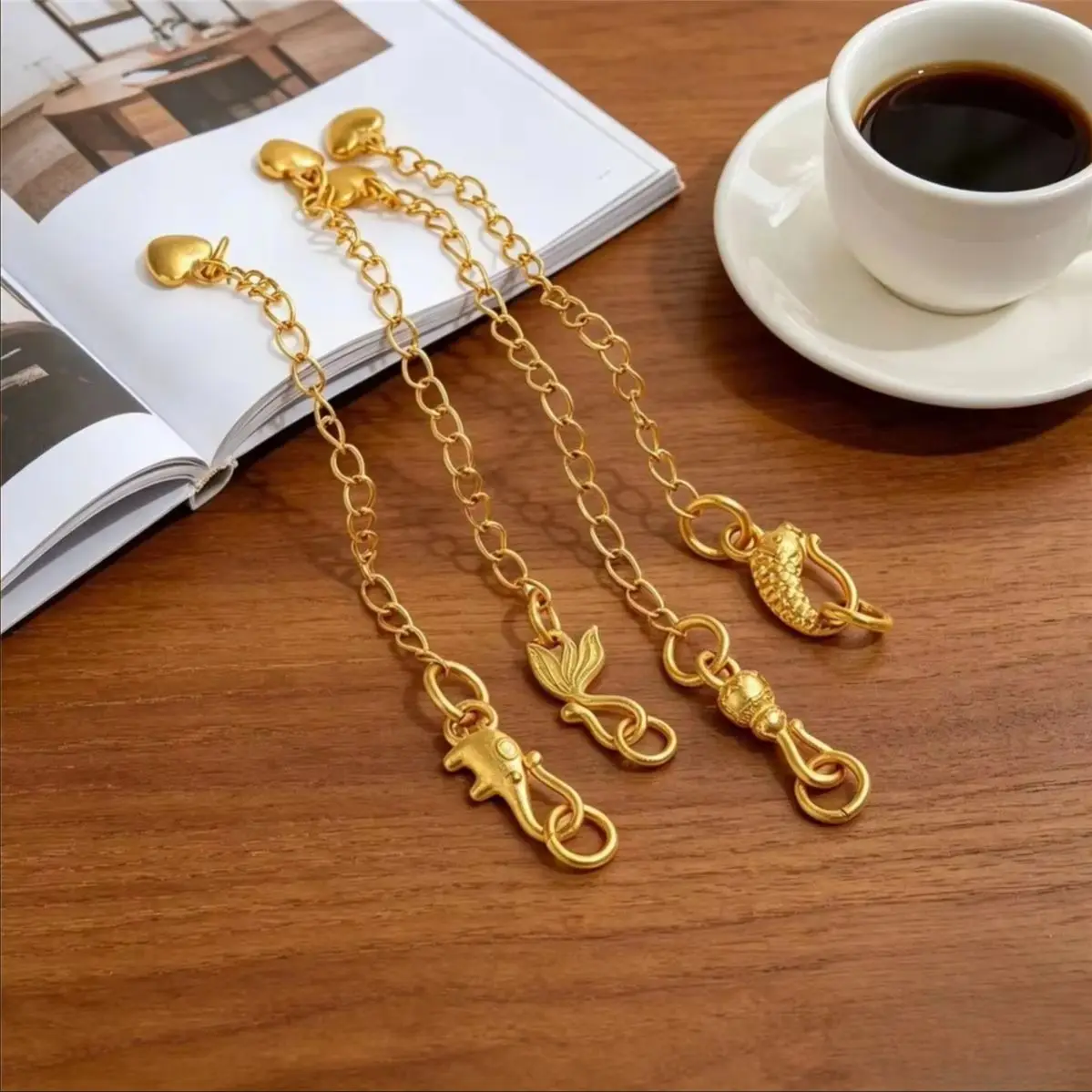 Lucky Elephant Gourd Koi Heart Extender Chain 24K Gold Plated Brass For DIY Bracelet Necklace Making