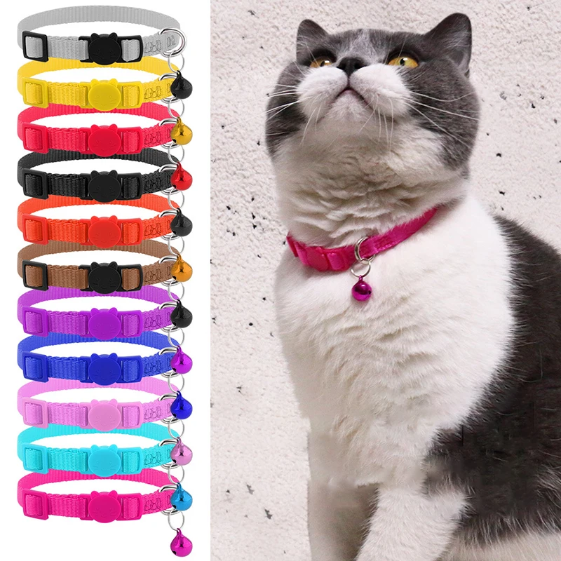 

Soft Gentle Nylon Personalized Cat Collar with Bell Adjustable No Pull Safety Walking Traveling Kitten Necklace Cat Accessories