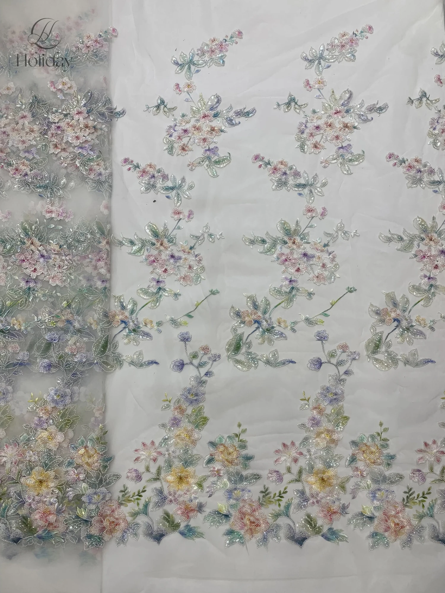 Factory Direct High-Quality Beaded Fabric with Sequins & Pearls - Wholesale Multi-Color Embroidered Material for Dress Making