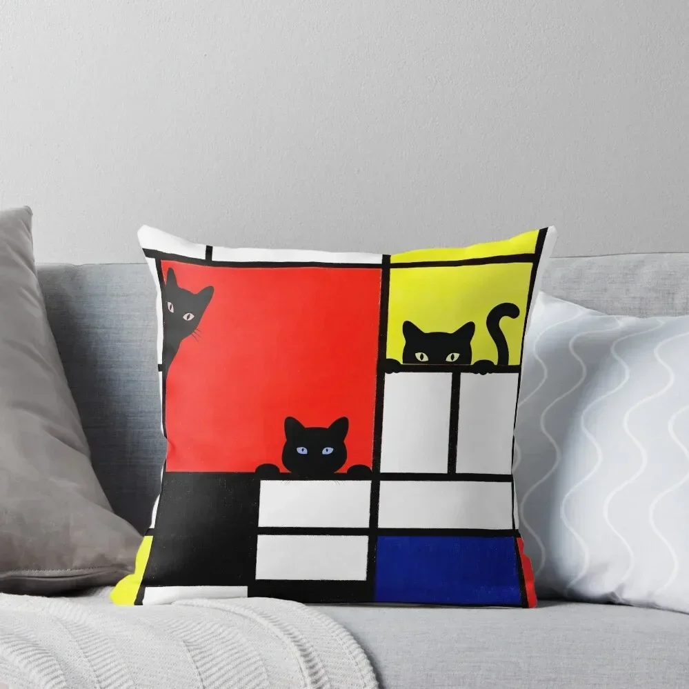 

Cute Mondrian Cats Composition with Red, Yellow, Blue, and Black Throw Pillow Cushions For Sofa Pillowcase pillow