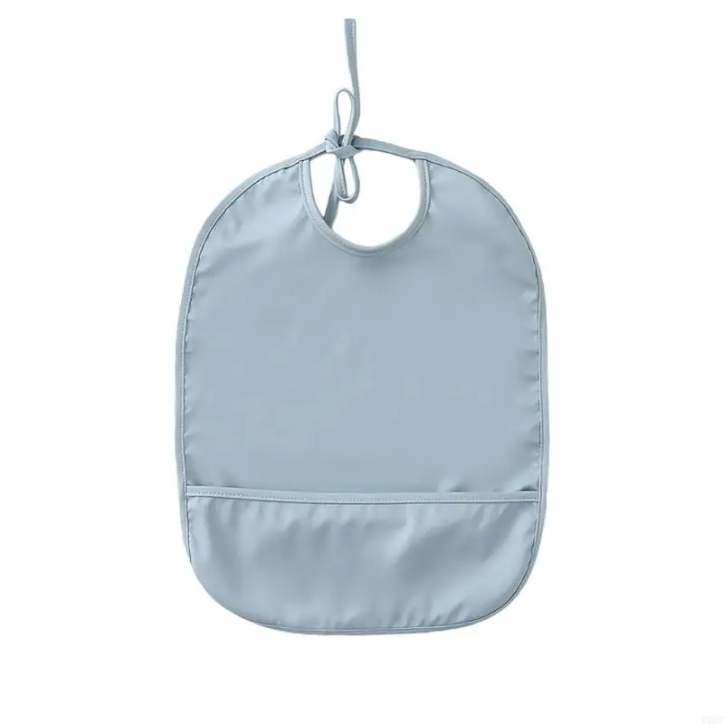 C63C Solid Color Waterproof Bib with Pocket Baby Infants Feeding Drawing Apron Smock