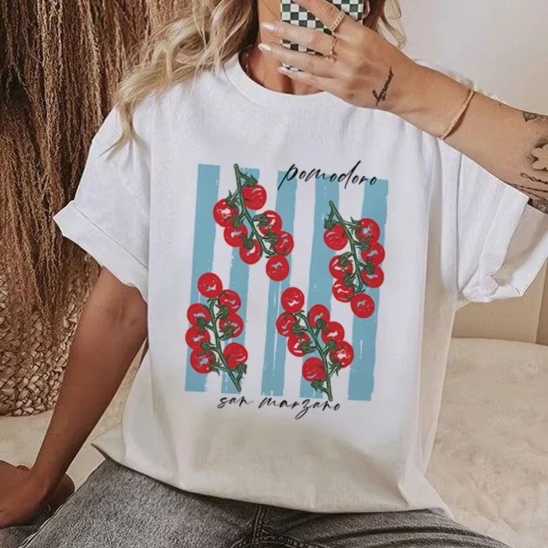 Camiseta de verano estilo vintage con estampado de tomate italiano, manga corta, holgada, diseño de tomate, camiseta de jardín de verduras, ropa de mujer