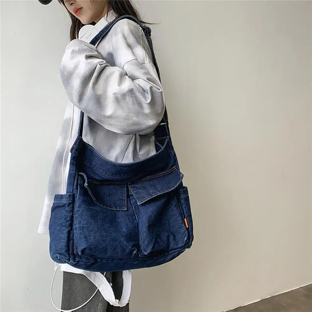 Japanese Harajuku Shoulder Bags Retro Denim Messenger Large Capacity Handbag Commuter Crossbody Bag for Womens