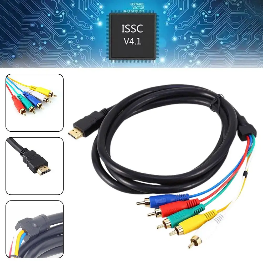 Cable de conversión de componentes AV chapado en oro, Cable macho compatible con HDMI de 5 PIES A 5-RCA RGB, Audio y Video