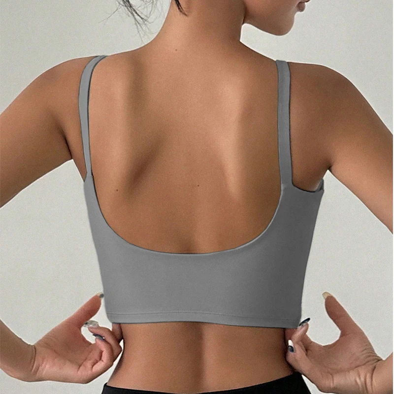 Yoga-Unterwäsche für Damen, atmungsaktiv, solides U-förmiges Fitness-Sport-BH-Oberteil mit Brustpolster, für Fitnessstudio, sportlich, eng, Workout, Joggen, Laufweste – Detail 4