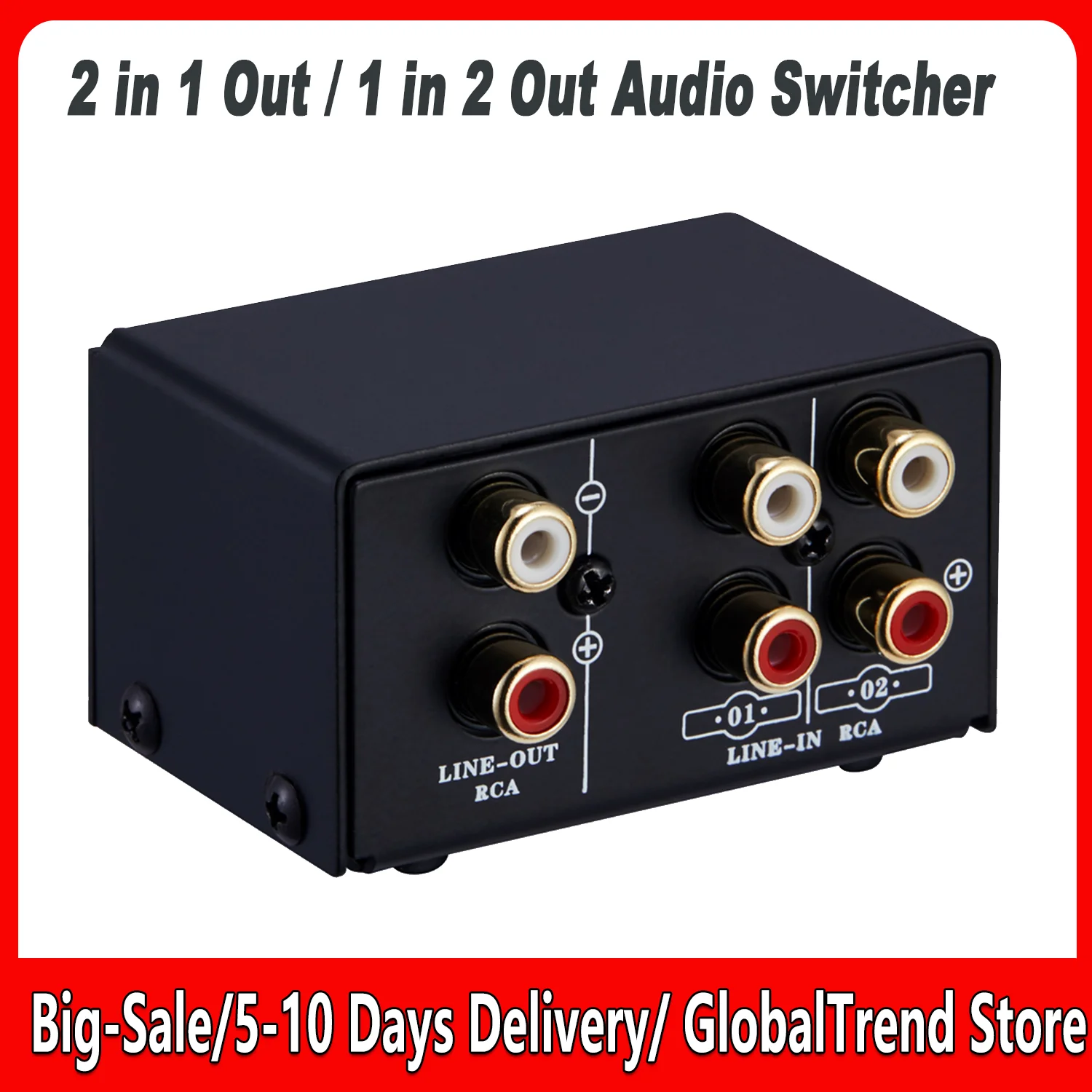 

LYNEPAUAIO Audio Switcher RCA 2 in 1 Out / 1 in 2 Out A/B Switch Stereo Audio Splitter Box No Distortion RCA Jack for Switching