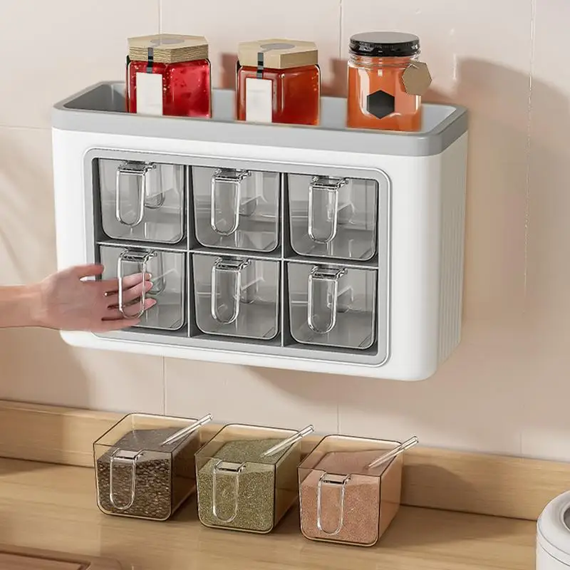 Wall Clear Seasoning Case Household Storage Case Clear Seasoning Rack With 6 Compartment For Home Kitchen Hotel Cafe