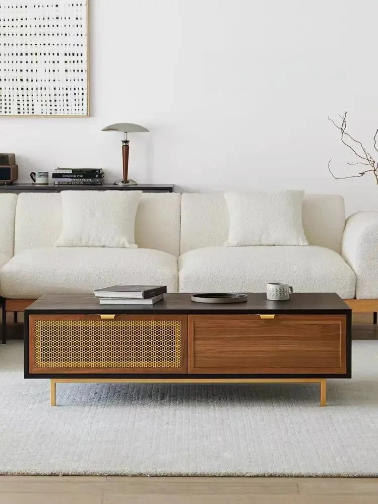 

Роскошный чайный столик в скандинавском стиле для гостиной, небольшой квартиры, орех, ретро-стиль для хранения, журнальный столик, комбинация ТВ-шкафа