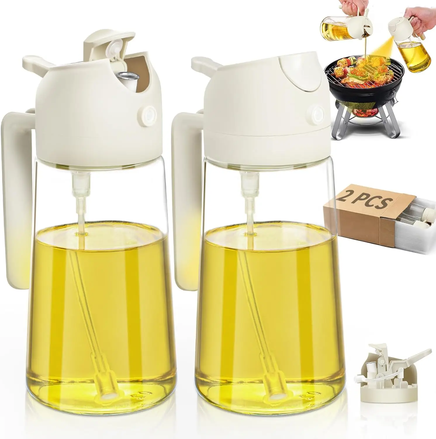 

Sprayer for Cooking 2pcs,2 in 1 Dispenser and Oil Sprayer Kitchen Gadgets-16oz GlassSpray Bottle,Mist Olive Dispens