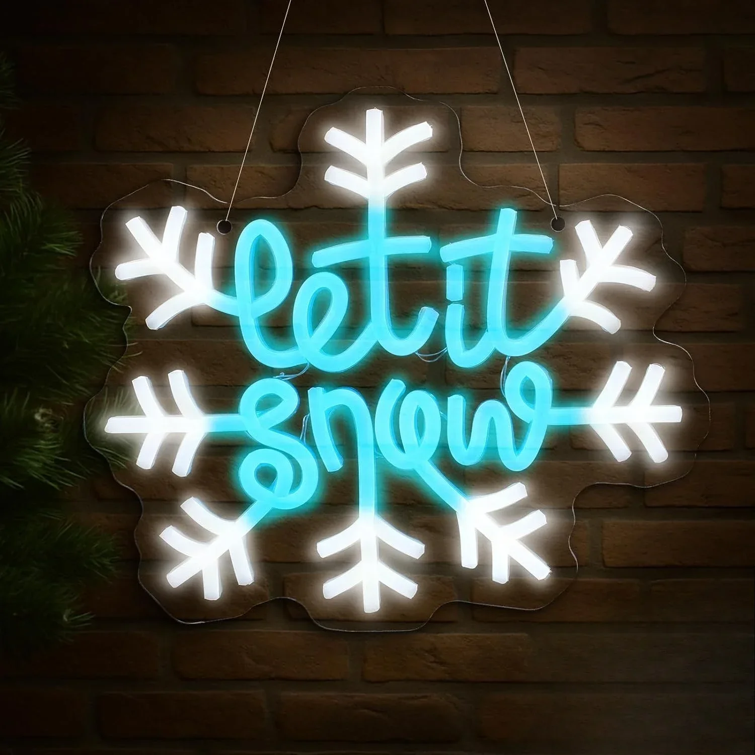 Let It Snow Snowflake Neon Sign Blue White LED Wall Art Acrylic USB Powered Dimmable Light For Winter Xmas Party Home Decor