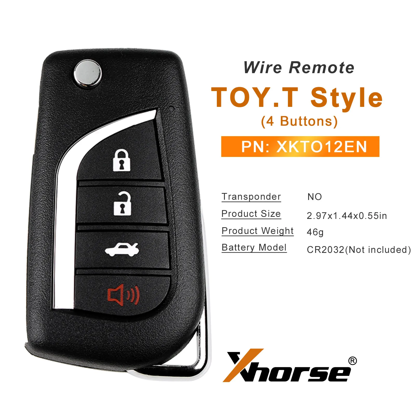 

5 шт. XHORSE XKTO12EN TOY.T Style (Flip-4BTN) Универсальный проводной дистанционный ключ второго поколения