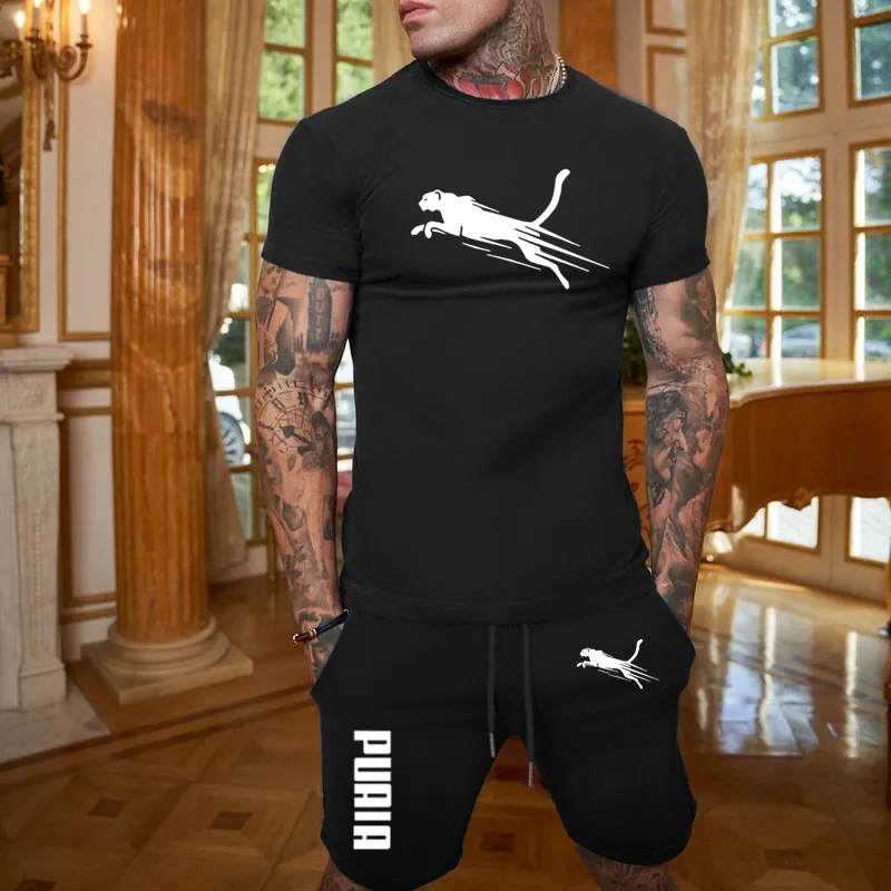 

2024 Fashionable and casual summer outdoor sports suit men's breathable T-shirt shorts casual and fashionable two-piece set