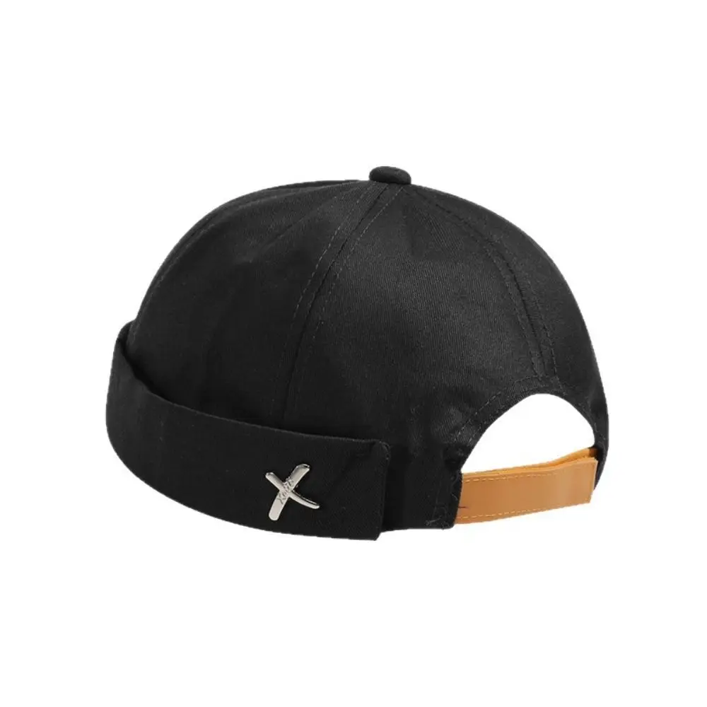 Unisex Solid Color Brimless Docker Cap Vintage Style Adjustable Dome Melon Cap Cotton Brimless Hat For Men Women