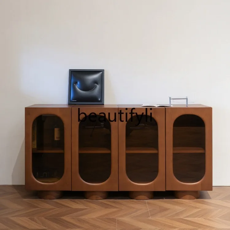 

Solid Wood Sideboard Cabinet Nordic Wabi-Sabi Style Multifunctional Storage Cabinet Vintage Wall Side Storage Cabinet