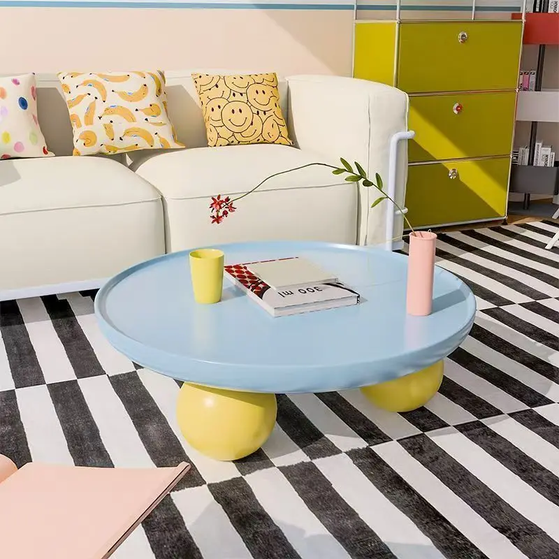 French Cream Round Coffee Table Simple Modern Dopamine Living Room Home Creative Coffee