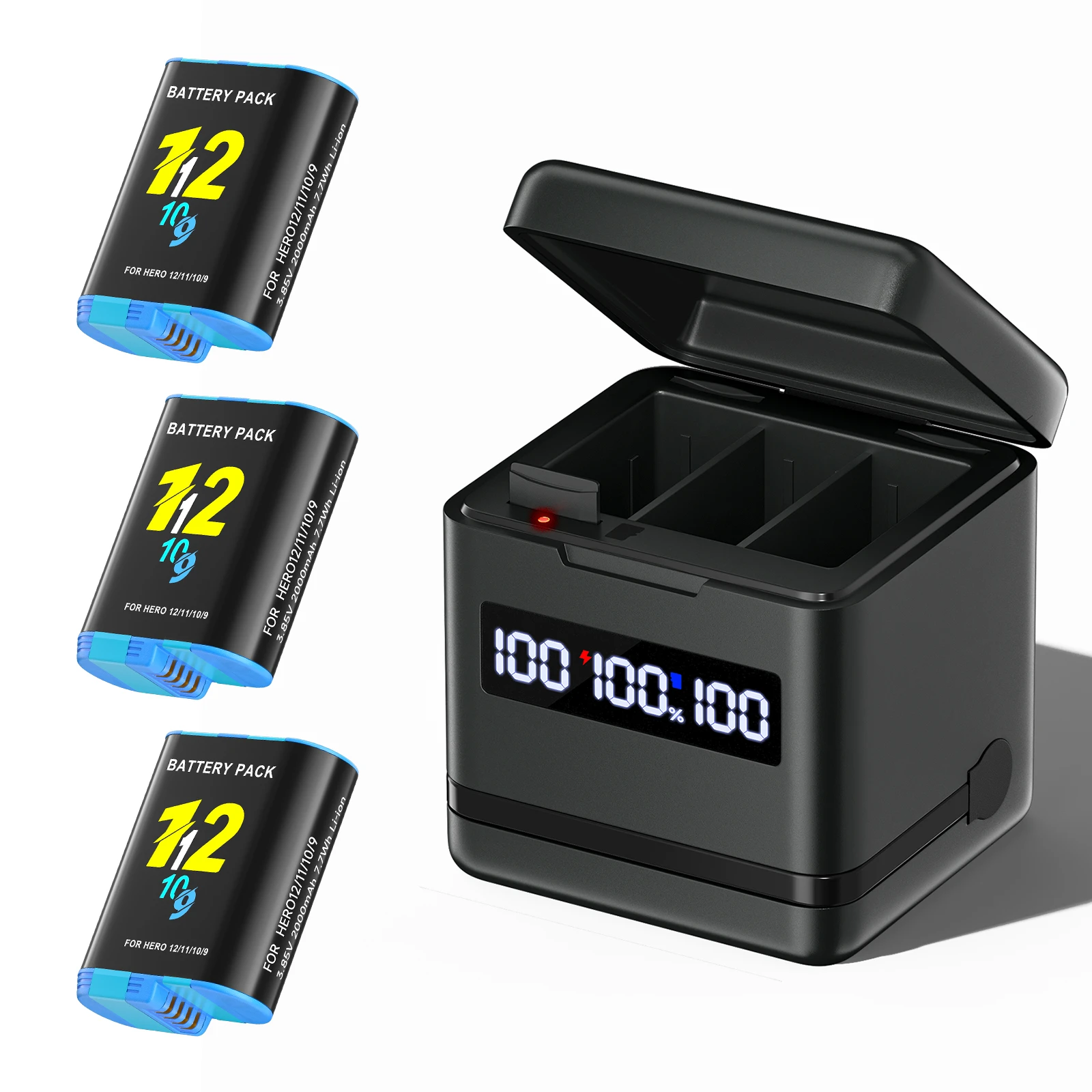 Bateria PALO do kamery GoPro Hero 10, Go Pro 11, 9, 2000mAh, z 3 slotami, ładowarka USB do GoPro Hero 12 Black, Bateria — zdjęcie produktu 7