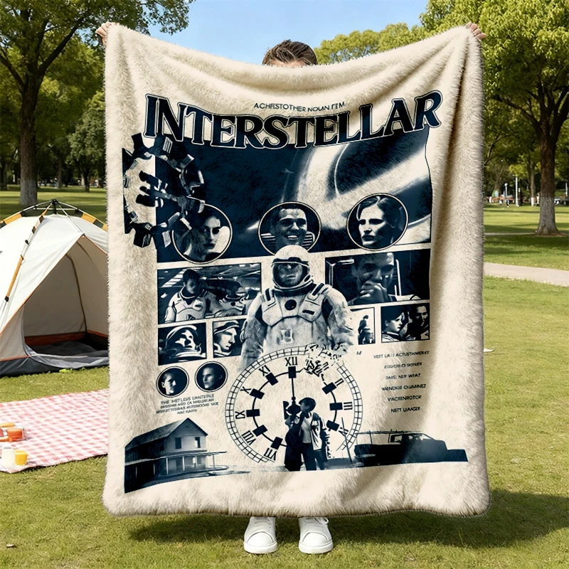 Interstellar Movie Poster Flannel Blanket Space Film Collage Comfy Blanket