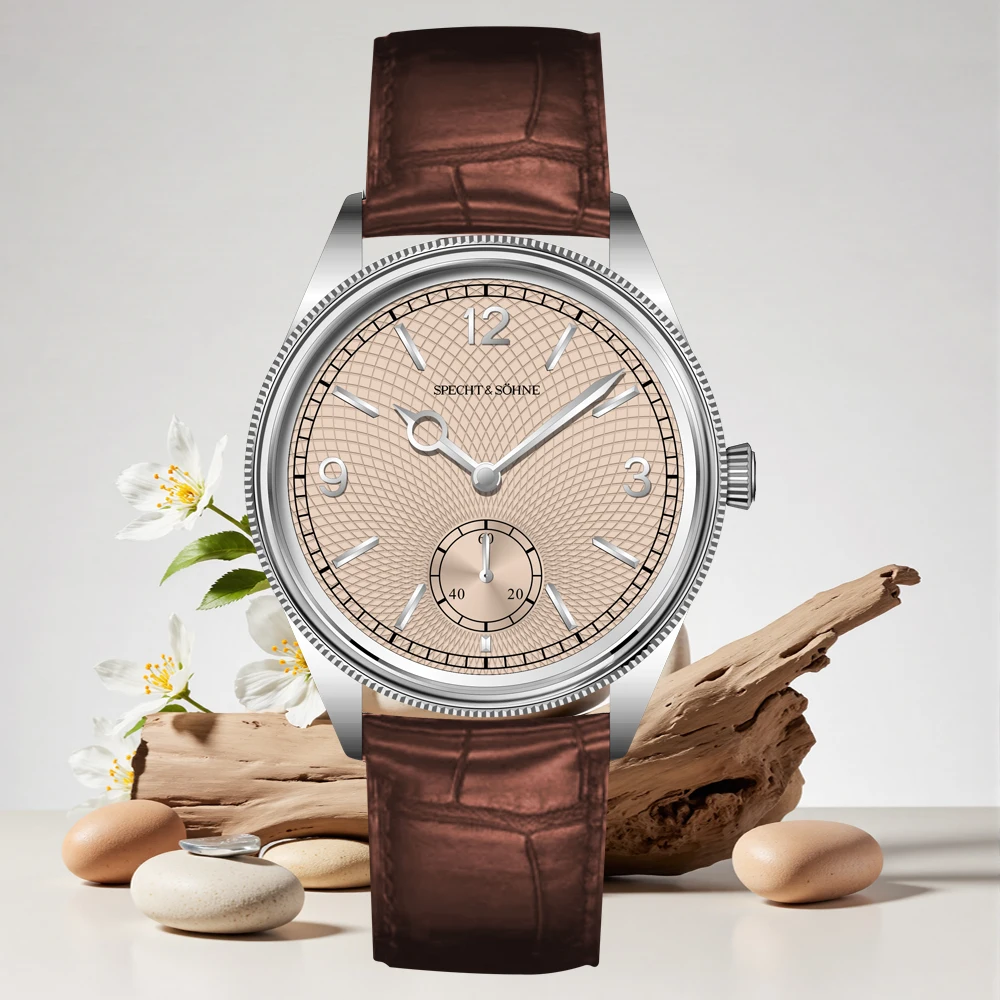 موضة جديدة Specht & Söhne 1908 ساعات آلية للرجال الياقوت كريستال السلمون اللون الفولاذ المقاوم للصدأ ساعة للرجال مقاوم للماء