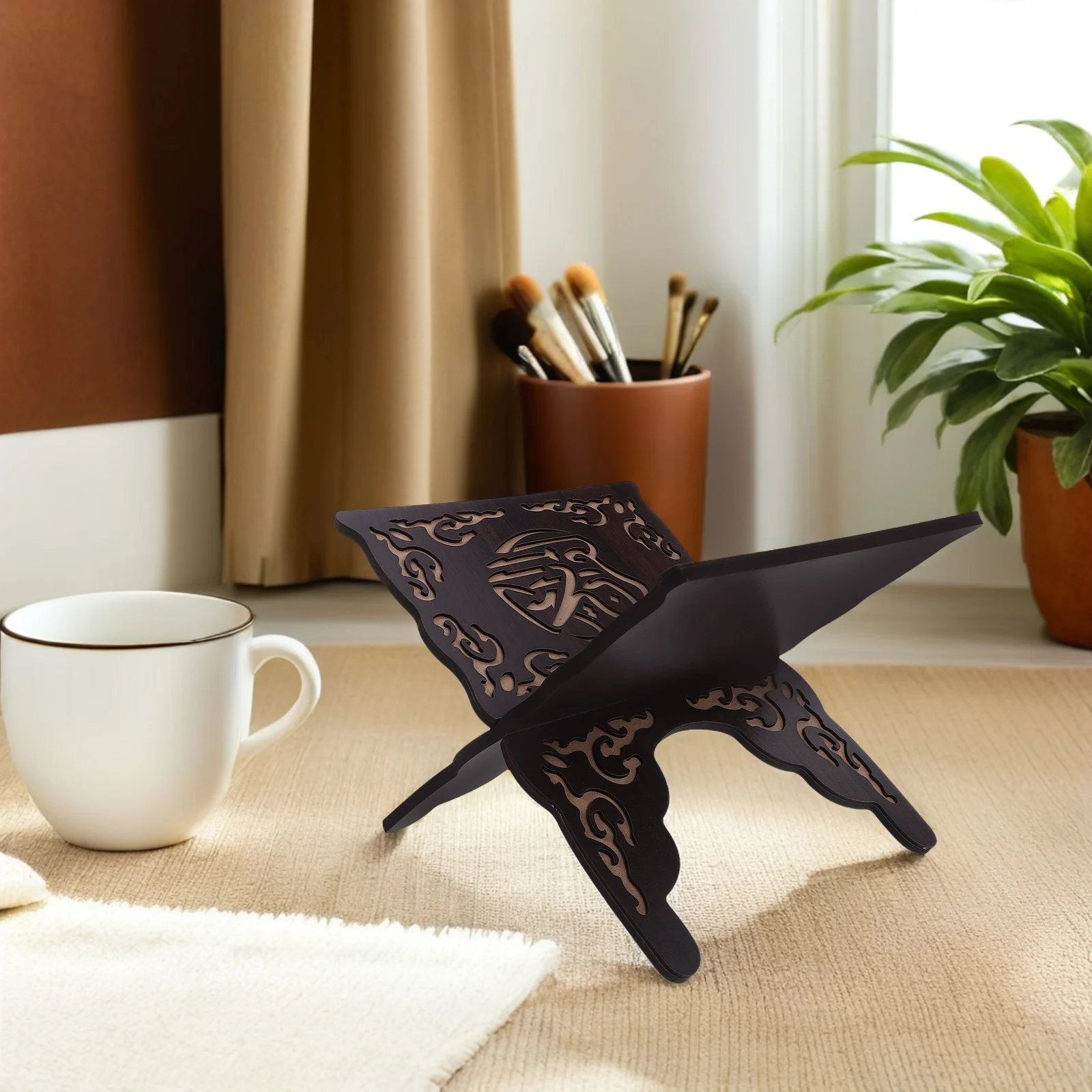 

Foldable Detachable Black Wooden Quran Bible Book Holder Muslim Prayer Reading Stand Bookshelf Quran Holder Book Stand