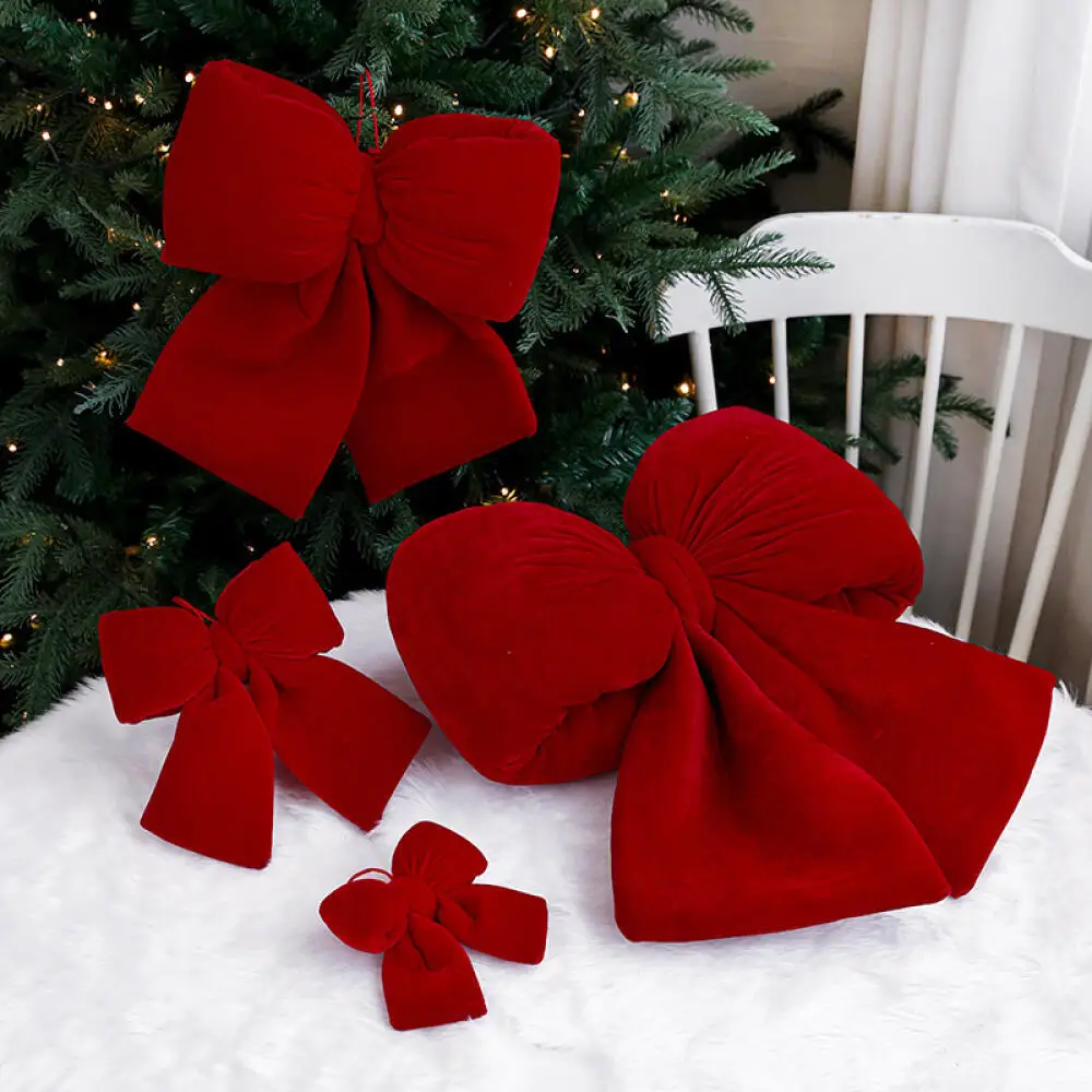 Versatile Red Flocking Christmas Bell Christmas Tree Hanging Ornament Home Party Decor Red Flocking Christmas Bow