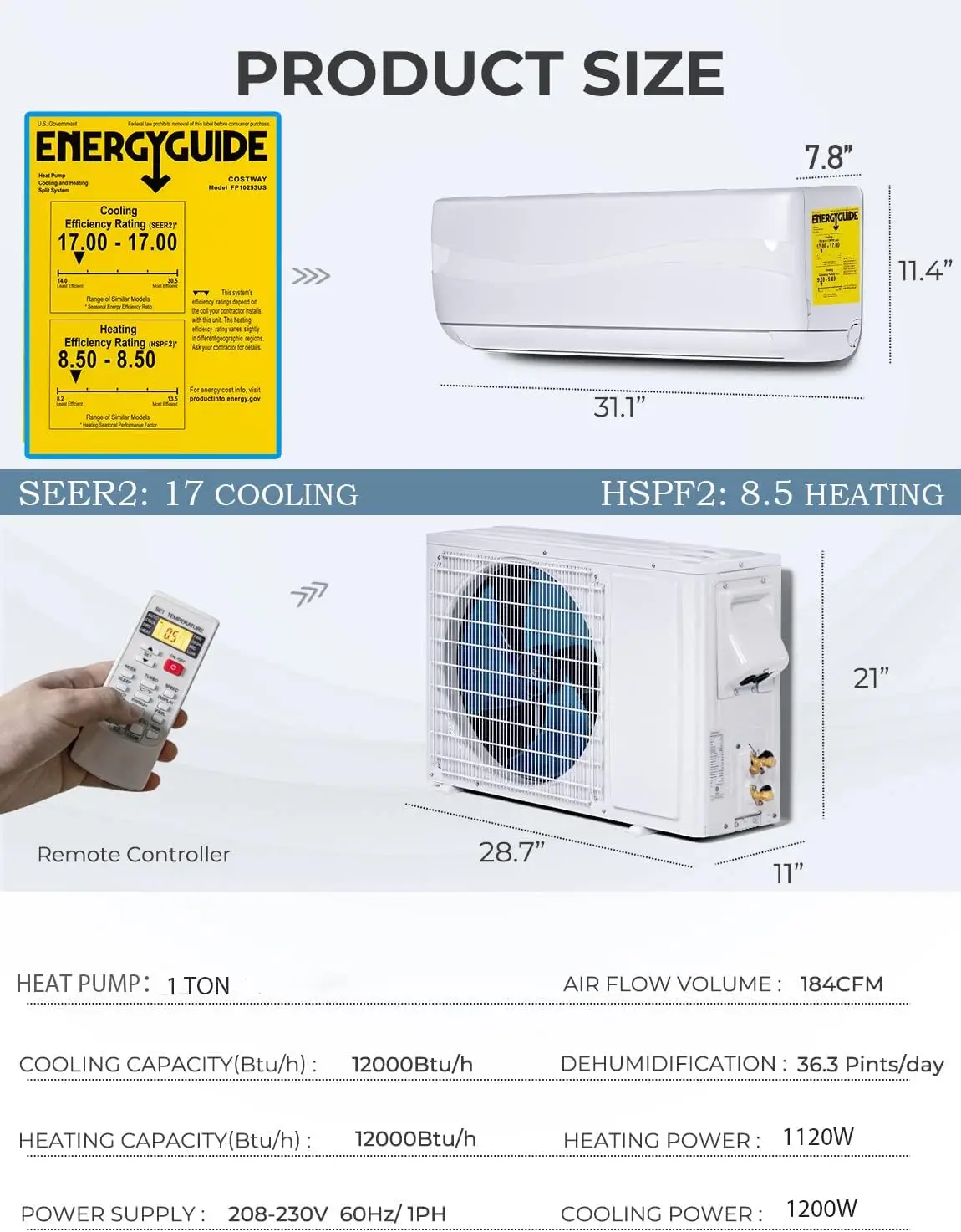 Competitive advantage Inverter Split Unit 12000~24000BTU Power 220v 110v Mini Split Unit Air Conditioner