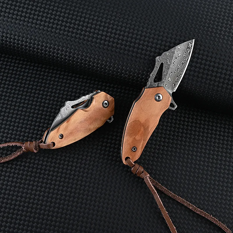 

Damasque Steel Sharp Folding Knife Olive Wood Handle EDC High Hardness Outdoor Hunting Self-defense Portable Utility Knife Gift