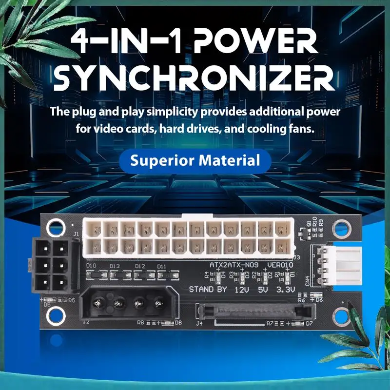YSS-4 In 1 Molex 4Pin/SATA/ATX 6Pin/4Pin Dual PSU Multiple Power Supply Adapter Synchronous Power Board Add 2PSU With LED