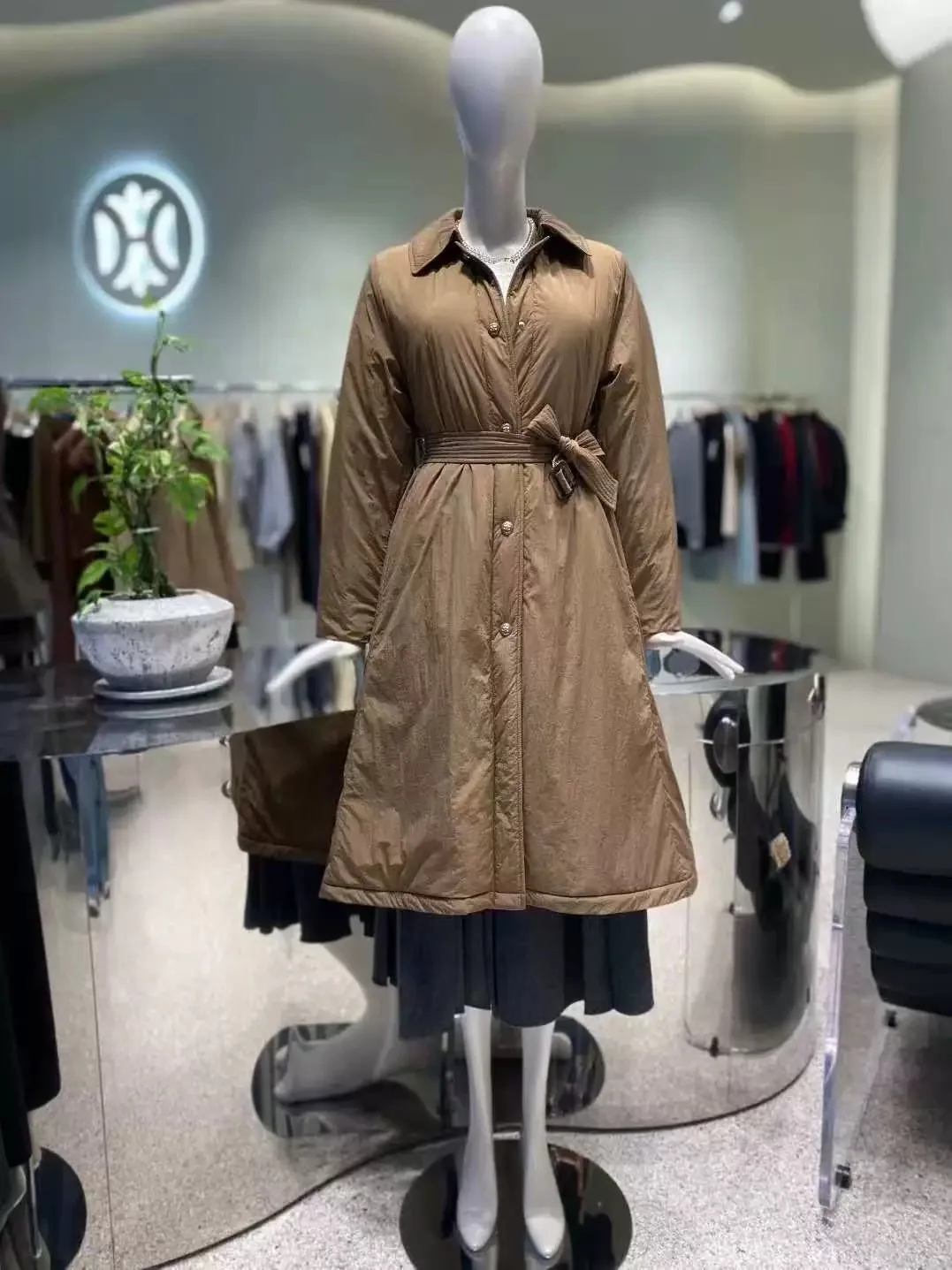 

Faionable Lemon Cheese DEW25 Autumn Winter Slim Fit Cotton Jaet Coat with Belt Long Sve Collar mid Length Single ...