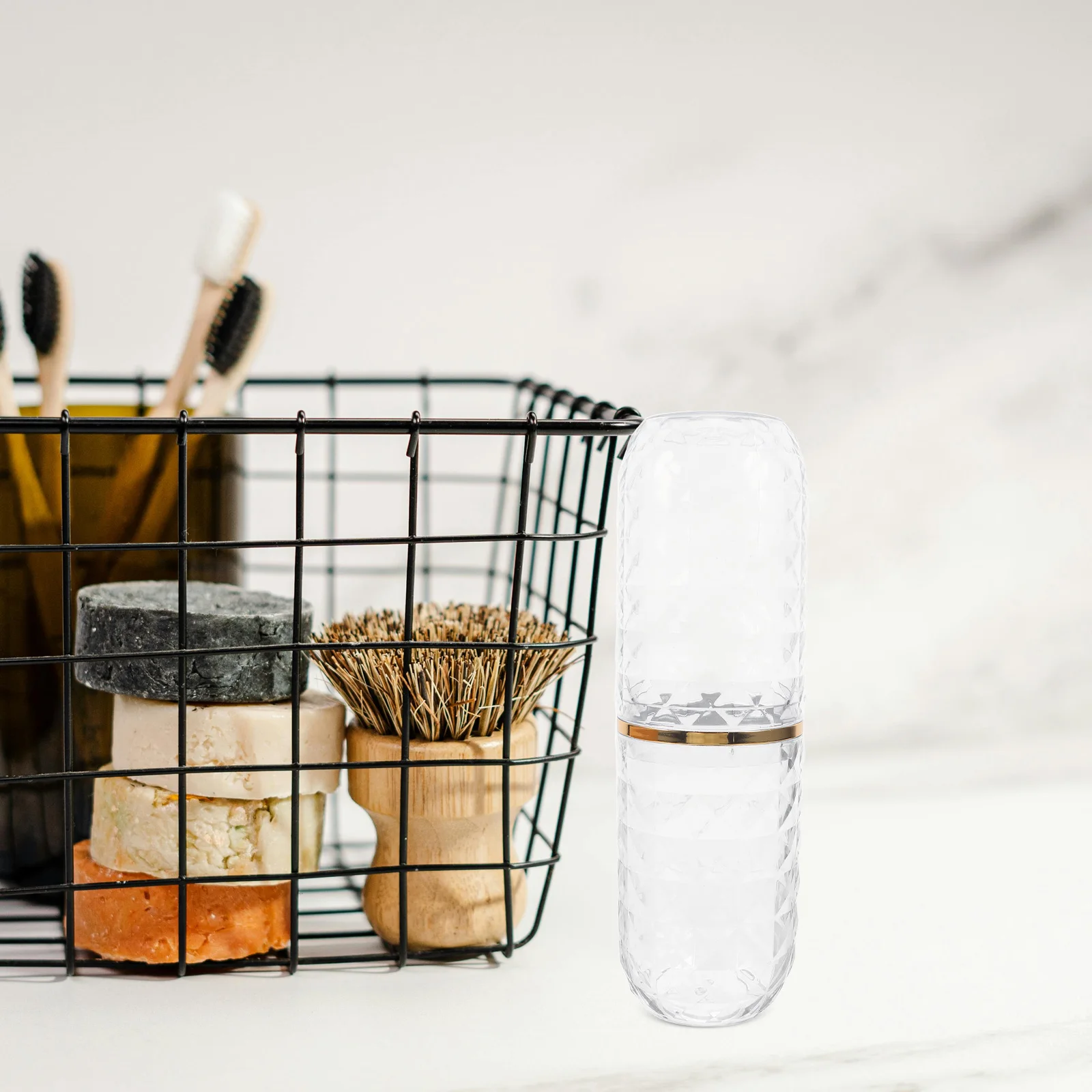 Portable Toiletry Organizer Box with Transparent Cups for Toothbrush Toothpaste Storage Travel Bathroom Countertop Use Plastic