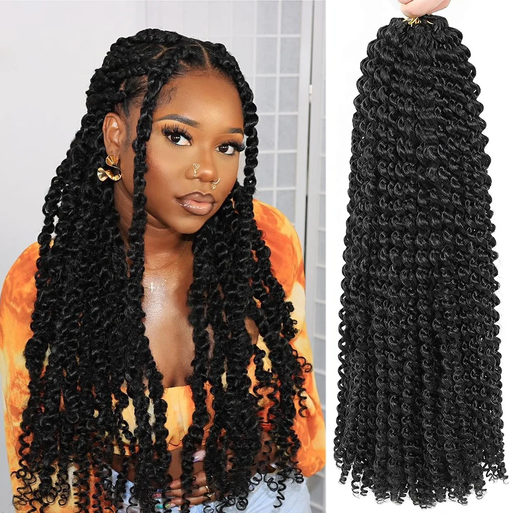 Rambut Crochet Passion Twist 22 Inci 7 Paket Rambut Crochet Gelombang Air untuk Wanita Kulit Hitam-Rambut Sintetis Kepang Bohemian Panjang