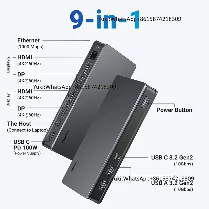 CM615 UGREEN Revodok Pro 209 9 in 1 USB C Docking Station Display Link Dual 4K 60hz  USB Hub for book Laptop