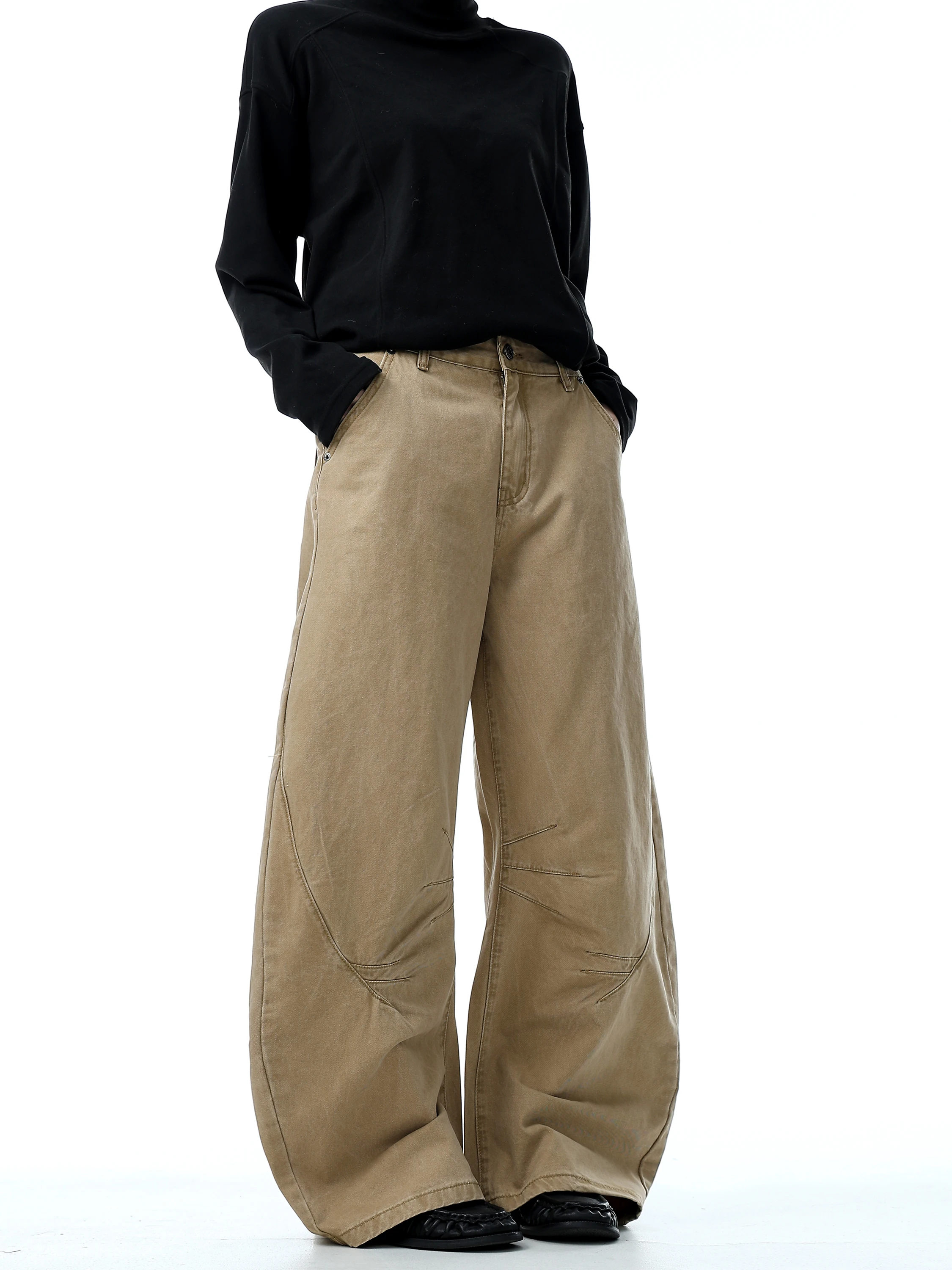 

Retro American Sle Arc Wide Leg Knife Jeans Men Women Loose Drapey Pants Trendy Straight Tube Jeans Youth ular Denim