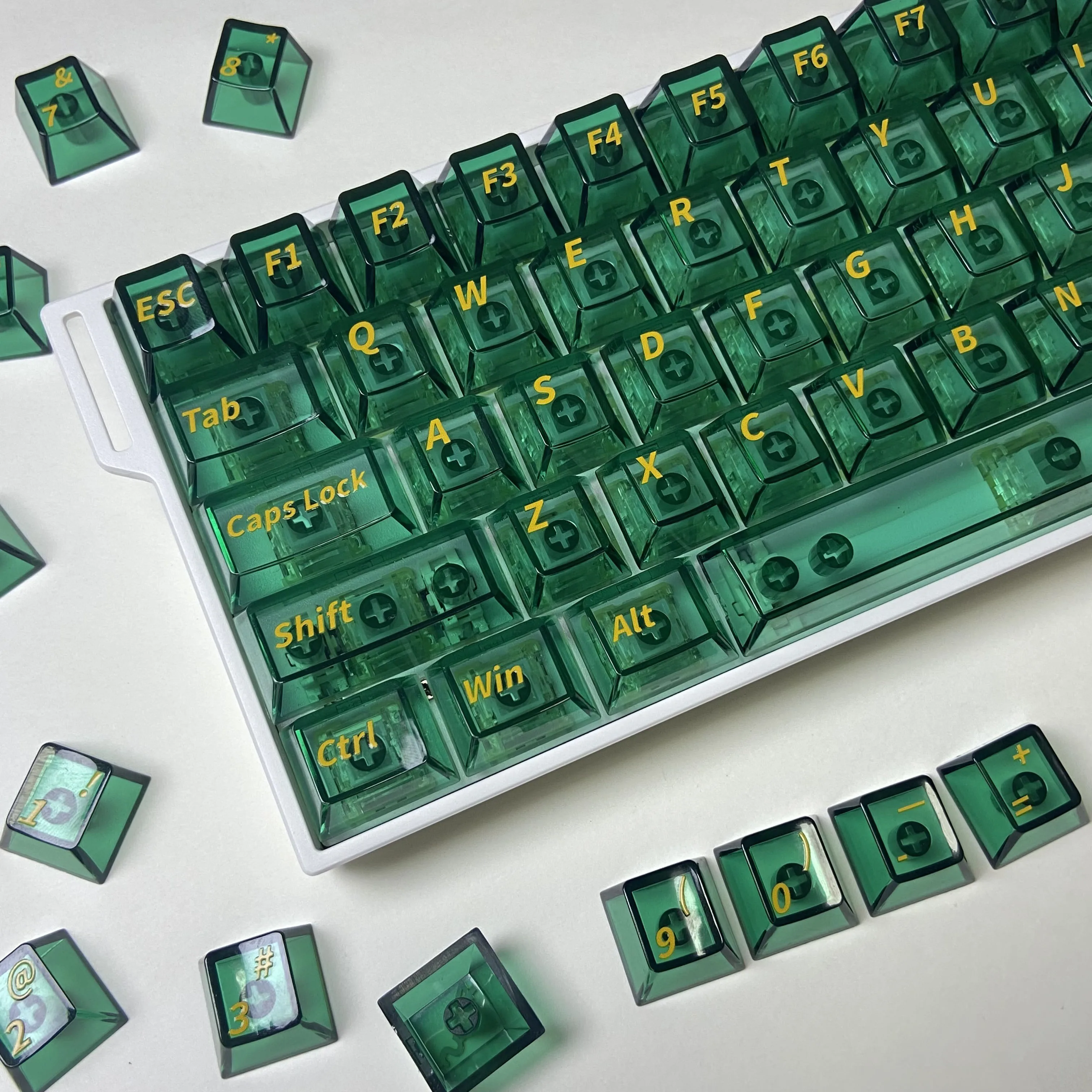 

Green Transparent Keycaps Yellow Top Print Cherry Profile with Numpad for 60% 75% 100% Layouts MX Switches Mechanical Keyboard
