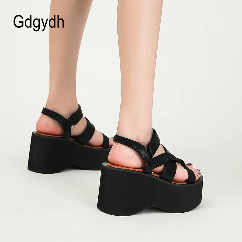 Gdgydh Womens Open Toe Flat Platform Sandals with Buckle Ankle Strap Beach Shoes Roman Style Wedge Heels Sandal Comfortable