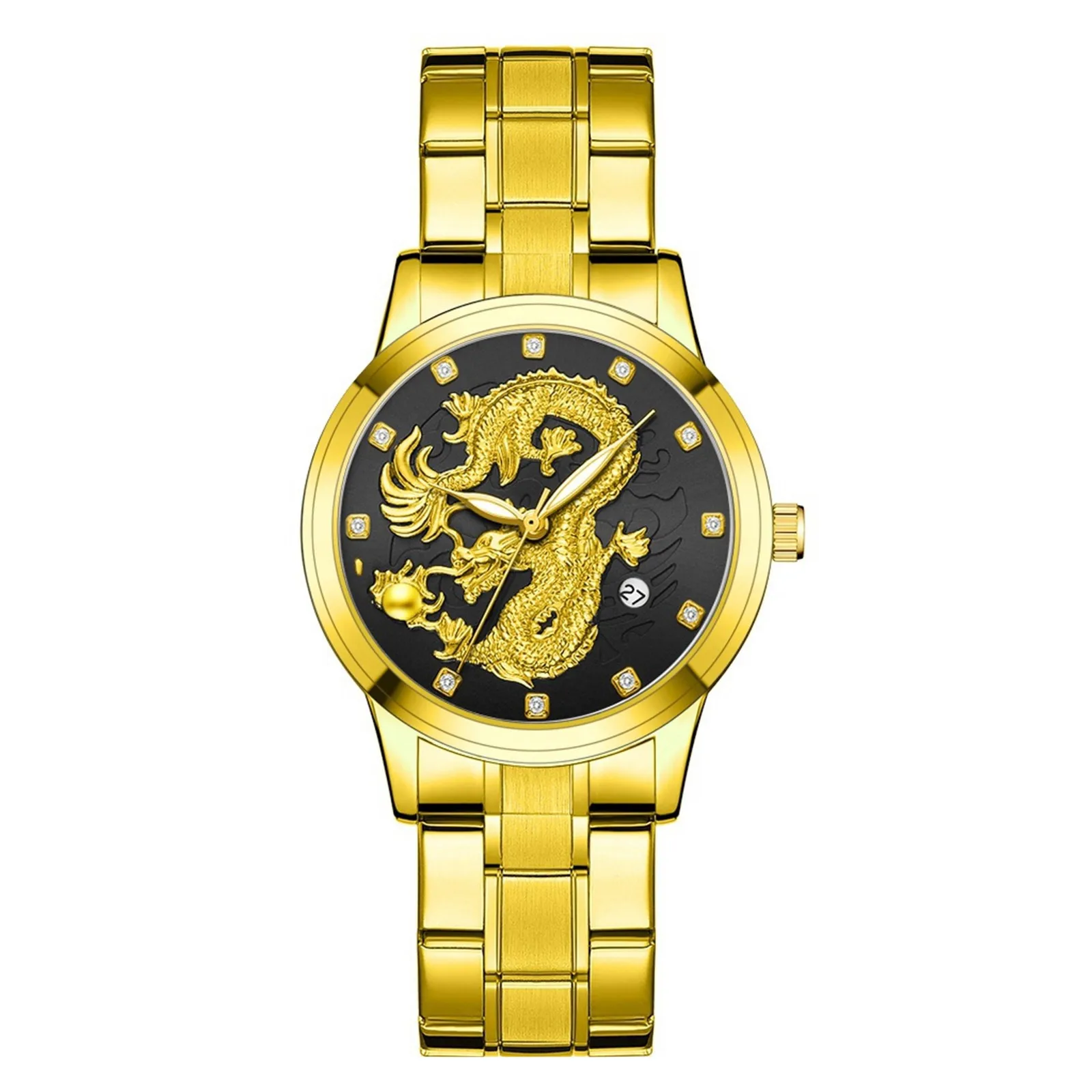 ساعة كوارتز ذهبية كاجوال للرجال ، على الطراز الأوروبي وأمريكي ، جو أنيق ، فاخر