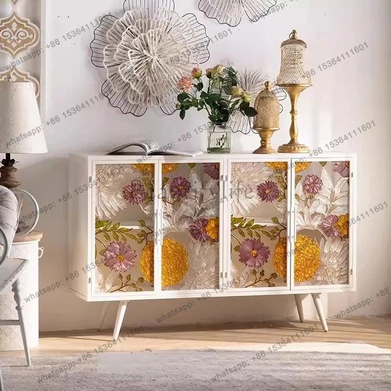 

American retro light luxury shoe cabinet hand-painted enamel colored glass door home fashion floor-to-ceiling dining sidecabinet