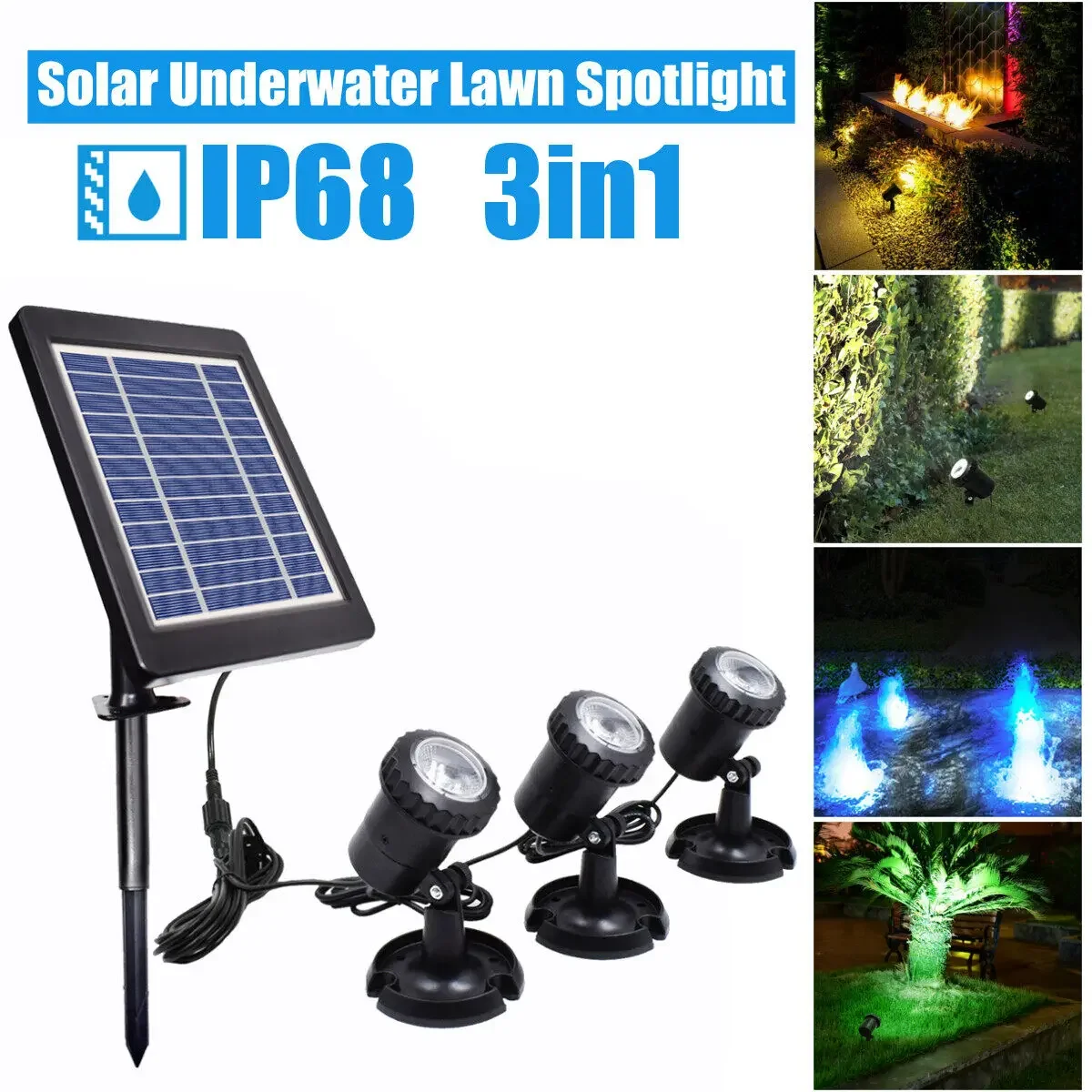 

3 in1 6V Waterproof Underwater Fountain Pond Lights Solar LED Spotlights Aquarium Outdoor Amphibious Lawn Path Pool Garden Lamp