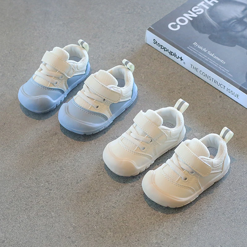 Chaussures décontractées simples pour bébés, chaussures pour tout-petits, anti-rika, blanc, bleu, enfants, garçons et filles, 0 à 3 ans