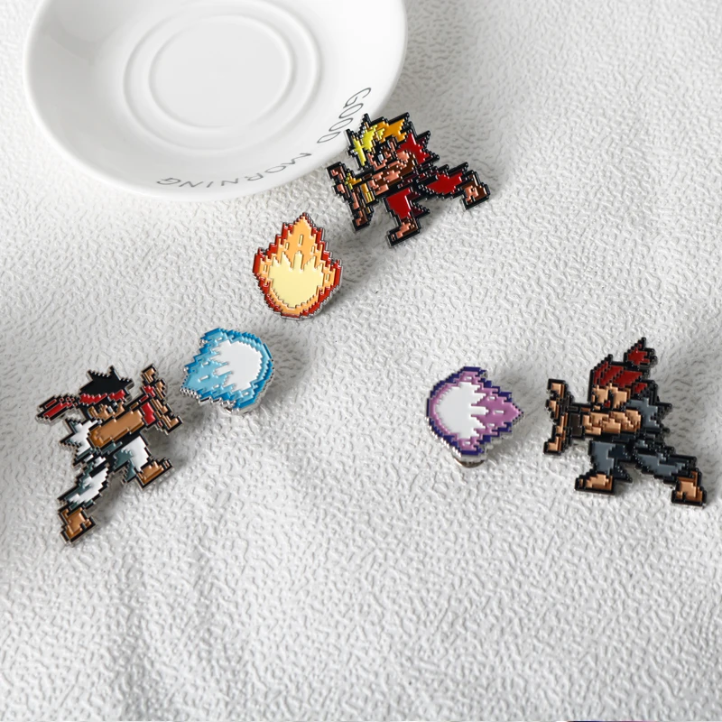 1 Set Classic Retro Fighting Game Enamel Pin Cool Pixel Brooches on Clothes Lapel Pins for Backpack Badges Set Accessories