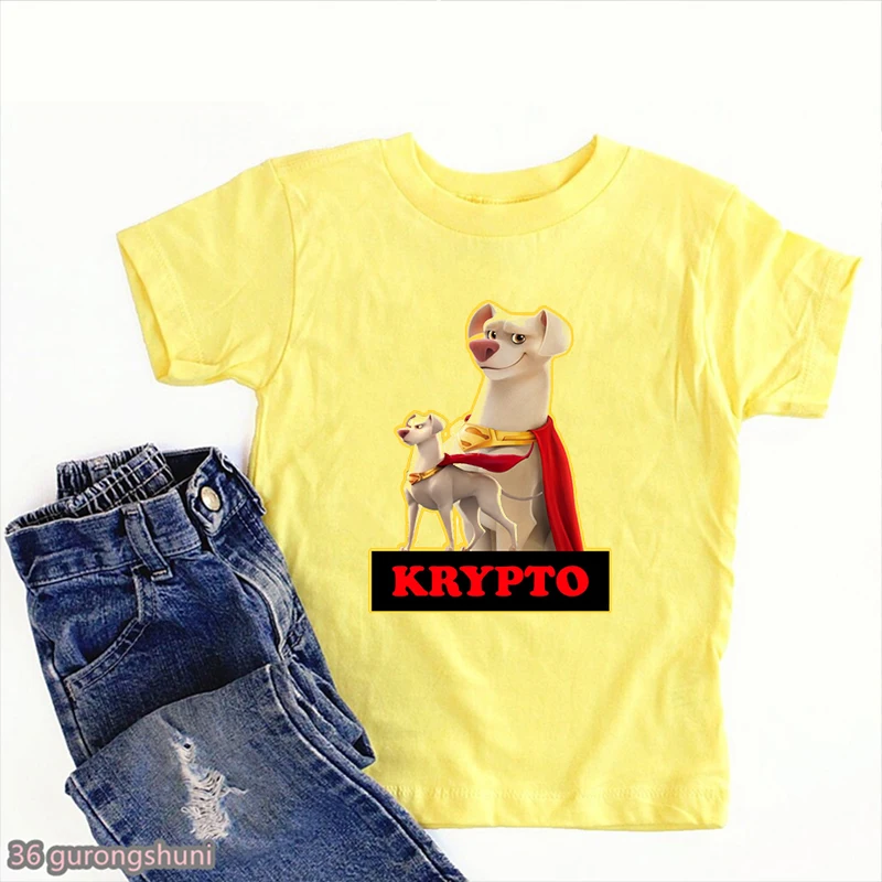 

funny boys t-shirts 2022 New Movie Dc League Of Super-Pets Cartoon T Shirts Trendy Kids Tshirt Summer Boys Clothes Yellow Tops