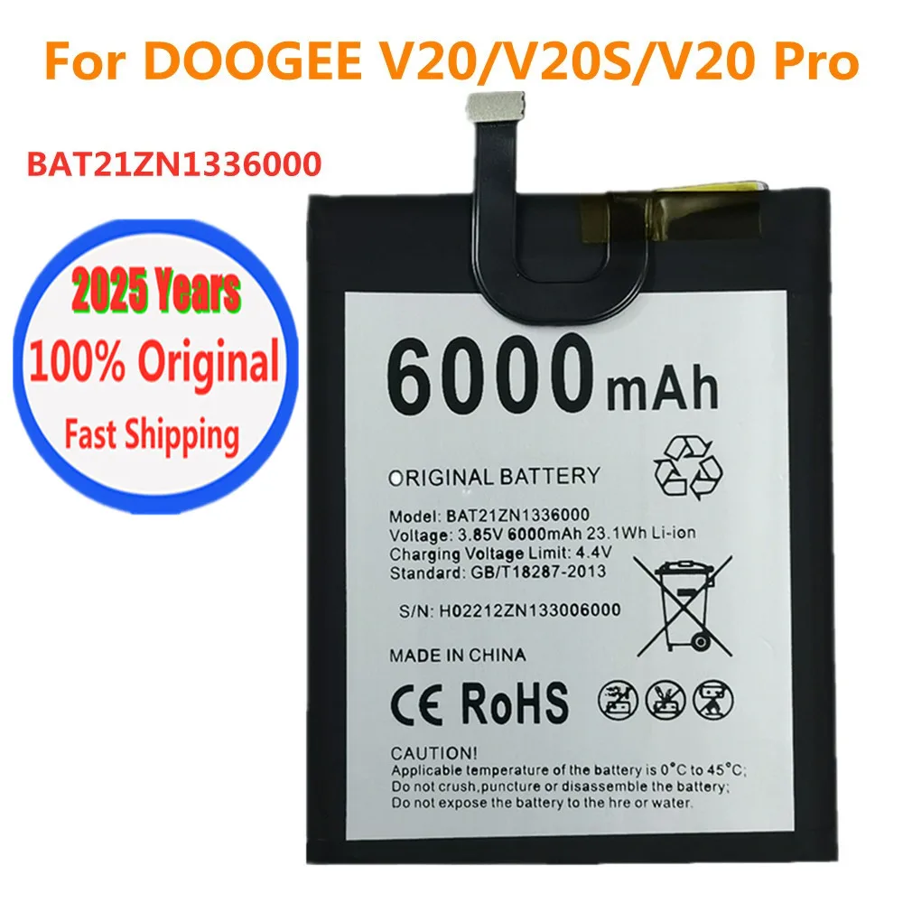 2025 Years 100% Original BAT21ZN1336000 Battery For DOOGEE V20 V20S /V20 Pro V20Pro Mobile Phone Bateria 6000mAh Fast Shipping