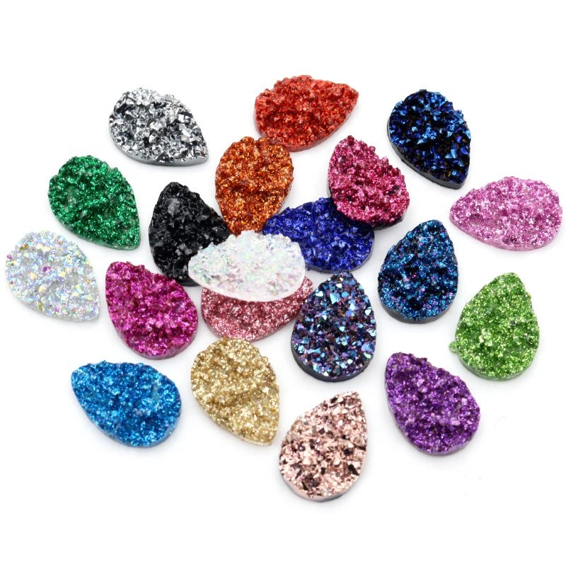 New Fashion 40pcs 10x14mm 13x18mm Drop Style Flatback Druzy Resin Cabochons for Necklace Earrings DIY Jewelry Making Findings